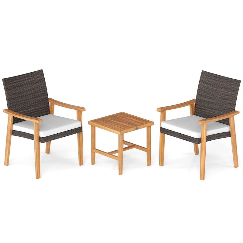 Gymax 3 PCS Patio PE Wicker Furniture Set w/Coffee Table & Cushions