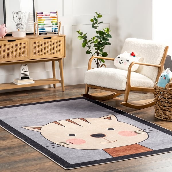 slide 2 of 13, Nuloom Samantha SpinClean Kitten Kids Machine Washable Area Rug 3' x 5' - Navy - Rectangle