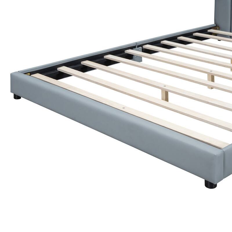 Queen & Twin XL Upholstered Platform Bed, Gray PU Leather, Mother & Child Design