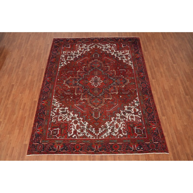 Hand Knotted Oriental 100% Wool Carpet Traditional Medallion Red Heriz Area Rug - 11' 4'' X 8' 8''