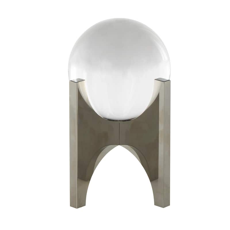 Silver Glass Orb Sculpture with X Shaped Holder (Set of 2)