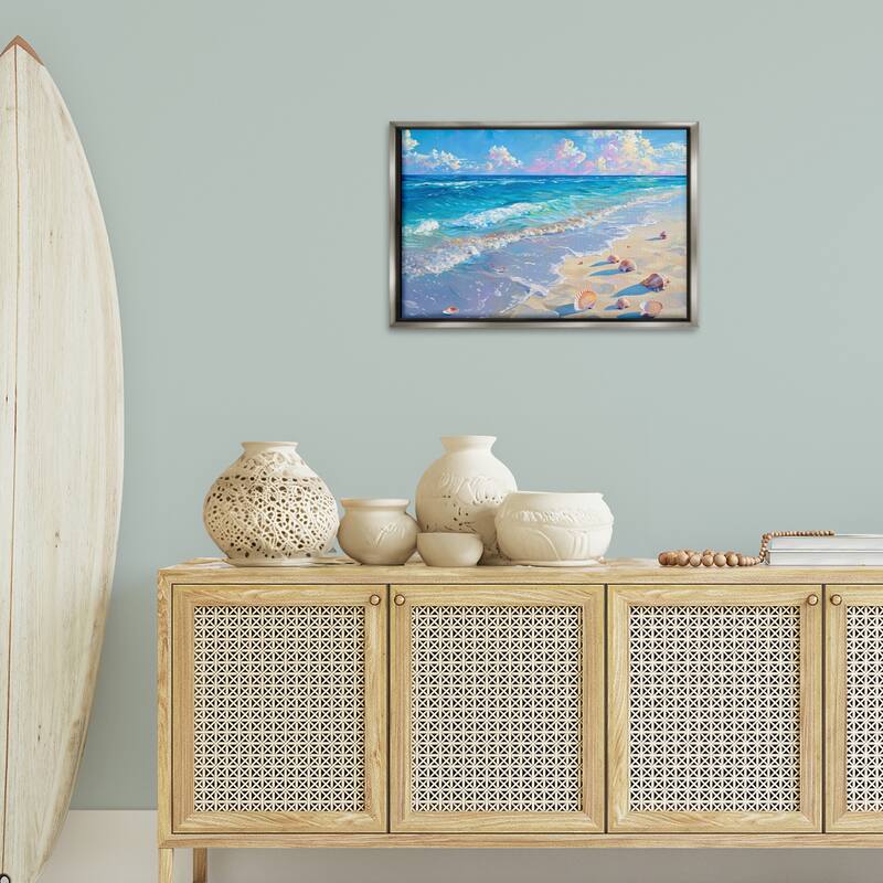 Stupell Seashells Along Sea Shore Framed Floater Canvas Wall Art Design By LSR Design Studio