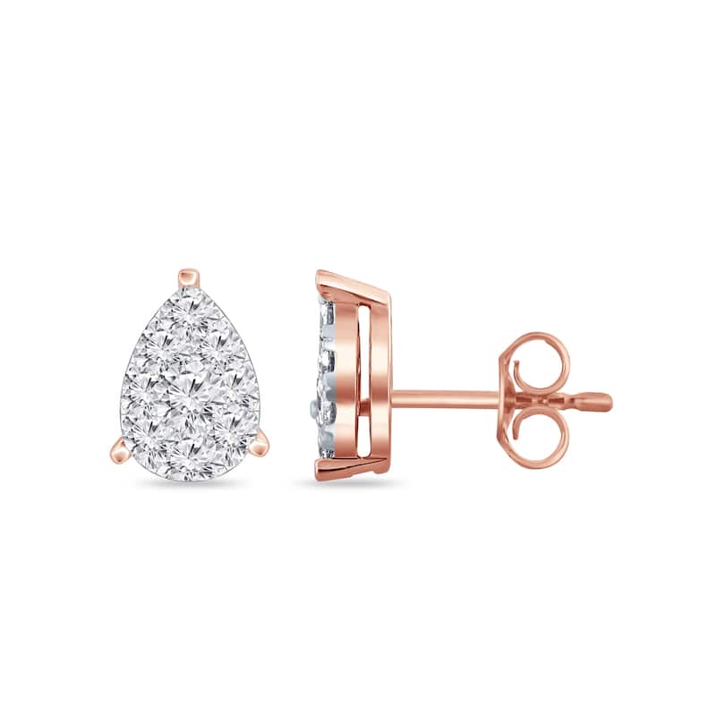 Auriya 14k Gold 1/2ctw Teardrop Pave Diamond Stud Earrings (H-I, I1-I2) - Rose