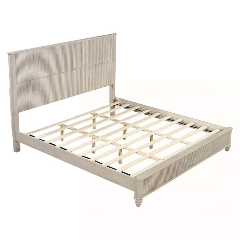 Solid Wood Bed Frame with Tall Headboard