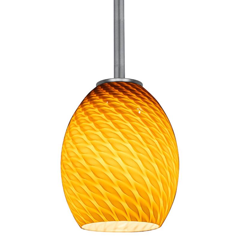 Access Lighting Brandy FireBird 6" Wide Mini Pendant - Rod Hung - Brushed Steel / Amber Fire Bird