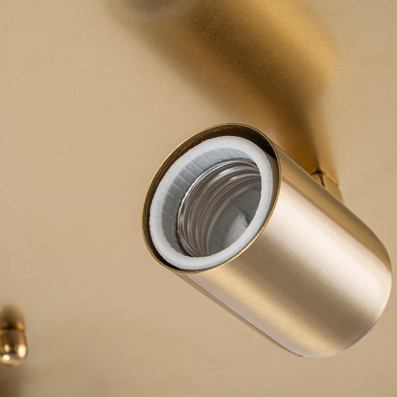 3-Light Industrial Gold Semi Flush Mount Lights with Grid Textured Glass - Brass