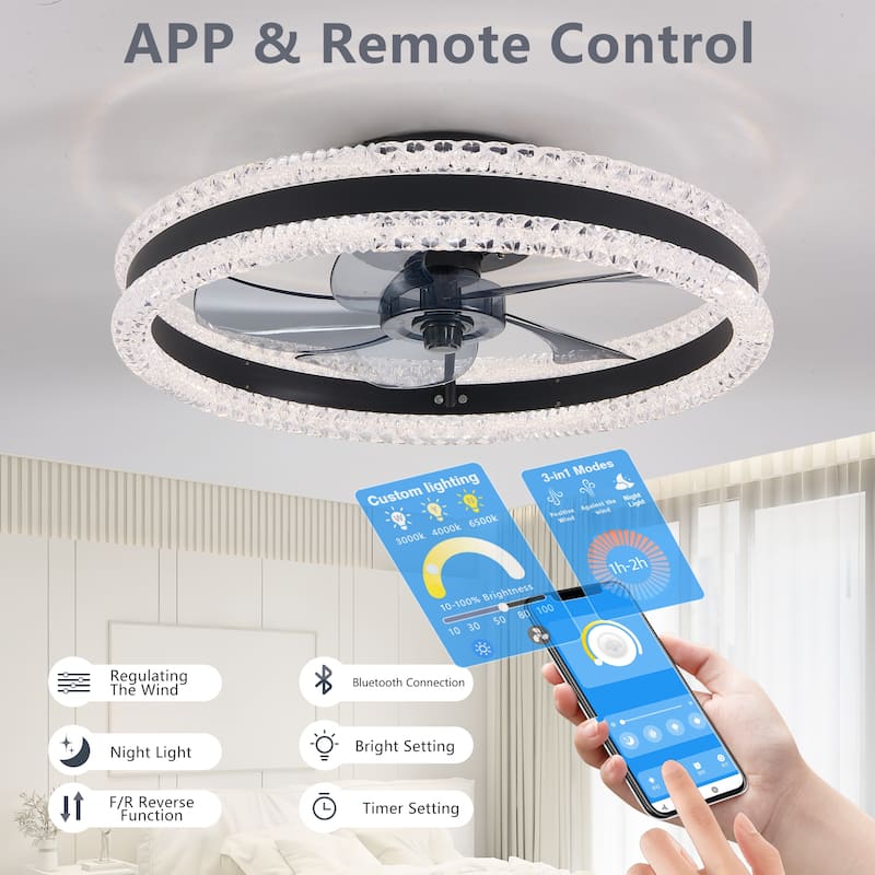 20" Luxury Double Ring LED Ceiling Fan with Light