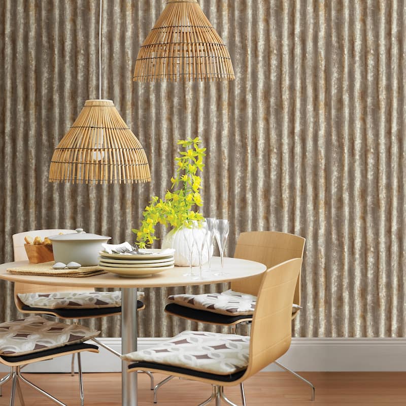 Solvang, Corrugated Metal Industrial Texture, 33 FT. L x 20.5In. W Wallpaper Roll - Rust