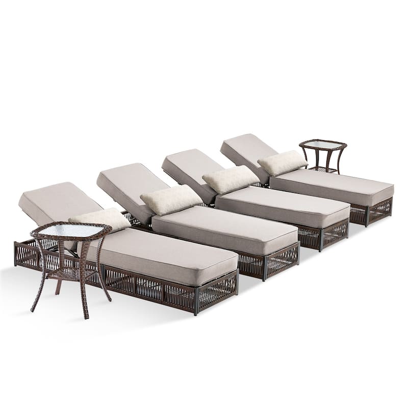 Pocassy 6 Pieces Patio Chaise Lounge Chair with Adjustable Backrest