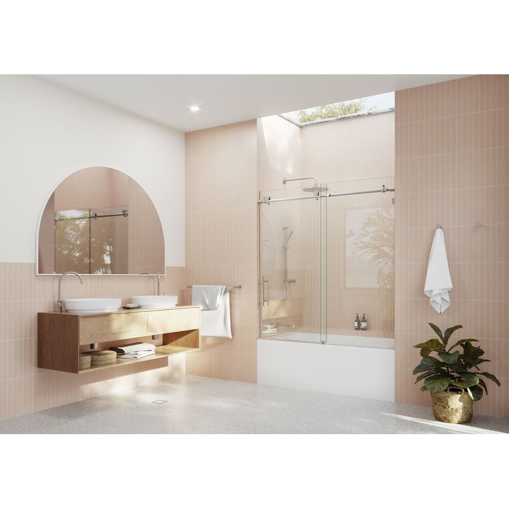 Glass Warehouse 52 in. - 56 in. x 60in. Frameless Bath Tub Sliding Shower Door