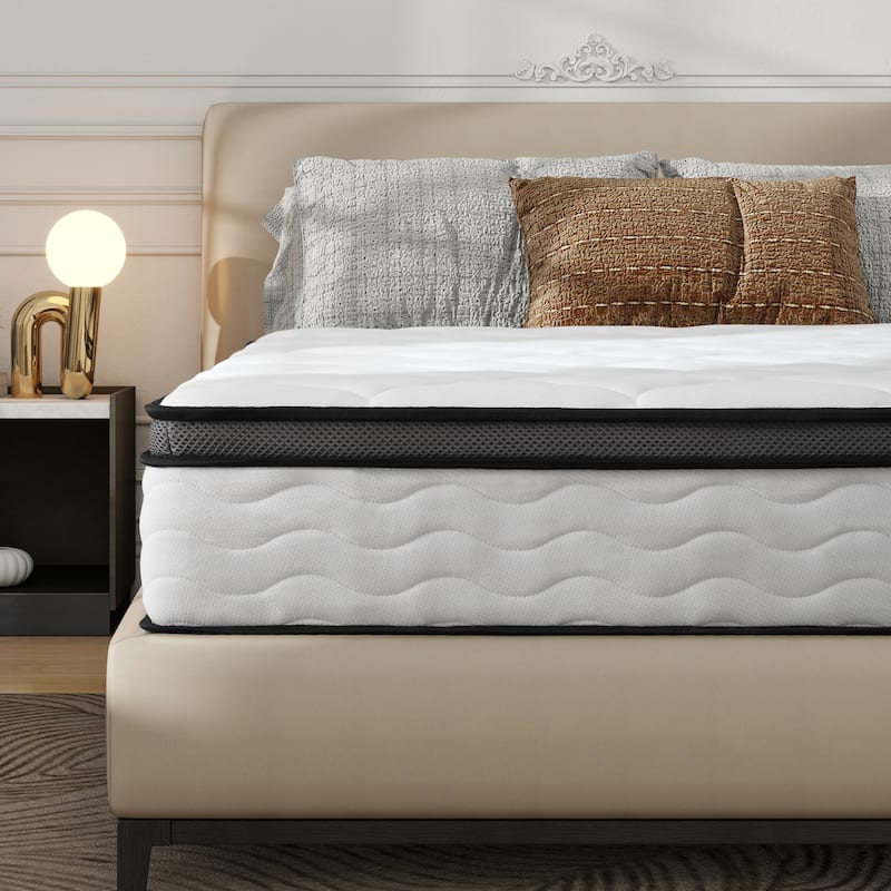 Full Mattress, 12 Inch Full Hybrid Mattress in a Box,Individually Wrapped Pocket Coils Innerspring Mattress, Medium Firm - White