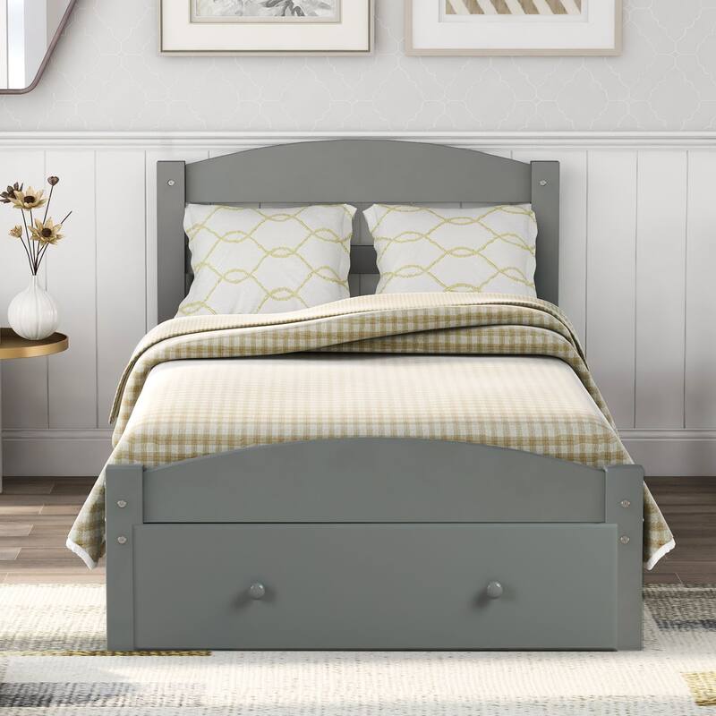 Oaks Aura Platform Twin Bed Frame with Storage Drawer and Wood Slat Support No Box Spring Needed, 4 Colors