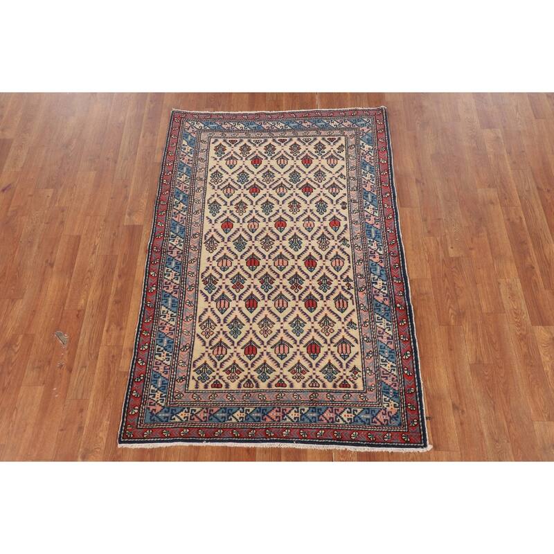 Hand Knotted Oriental 100% Wool Carpet Traditional All-Over Beige & Ivories Kazak Area Rug - 5' 2'' X 3' 5''