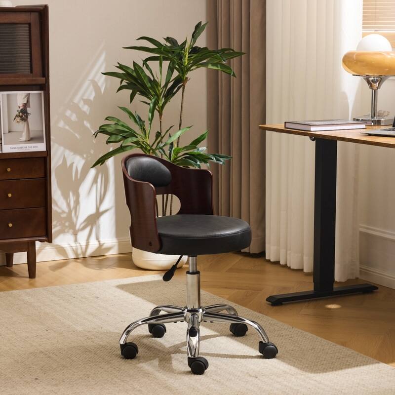 Ring-Shaped Wooden Back Office Chair With Foot Spikes And Wheels