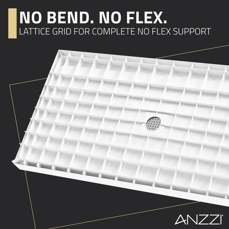 Alexander 60 in. L x 36 in. W Alcove Shower Pan Base with Center Drain in Glossy White Marine Acrylic