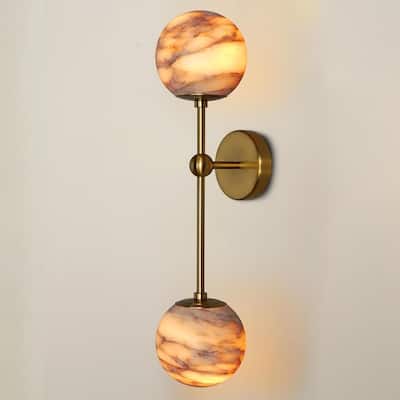 KAYLA Anjely Modern 25" Alabaster Wall Sconce, 1-Light Dimmable Wall Light with Brass Base, G9 LED Bulbs Included