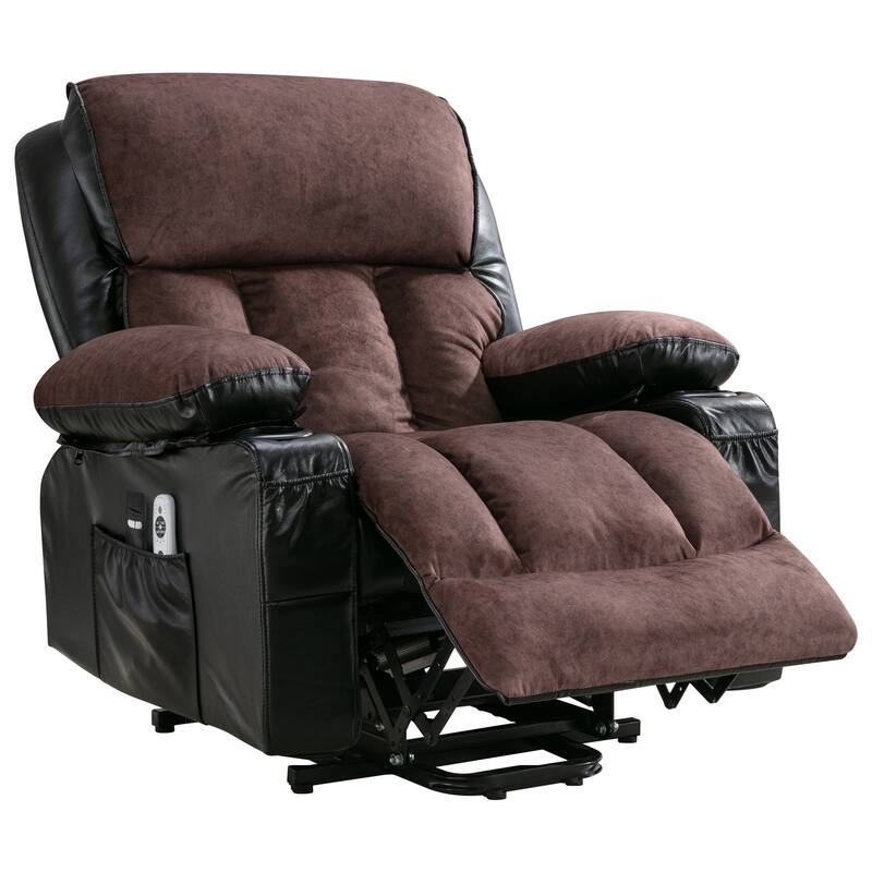 Power Lift Fleece Leather Recliner Chair for Elderly with Vibration Massage and Heat and USB & Cup Holders, for Living Room