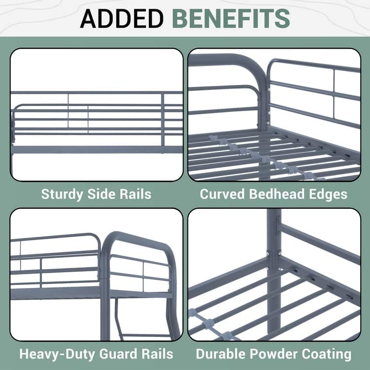 Twin Over Full Metal Bunk Bed - Heavy-Duty Bunk Bed Frame with Safety Guardrails, Angled Ladder & Underbed Storage