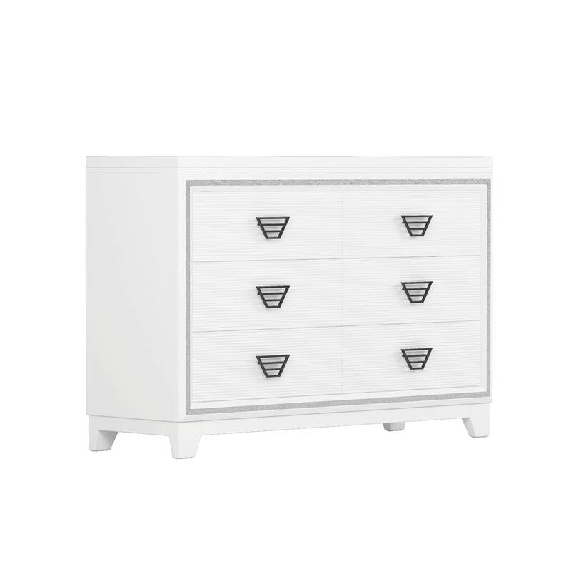 Elegan 6 Drawers Dresser with Metal Handles and Sparkling Decoration