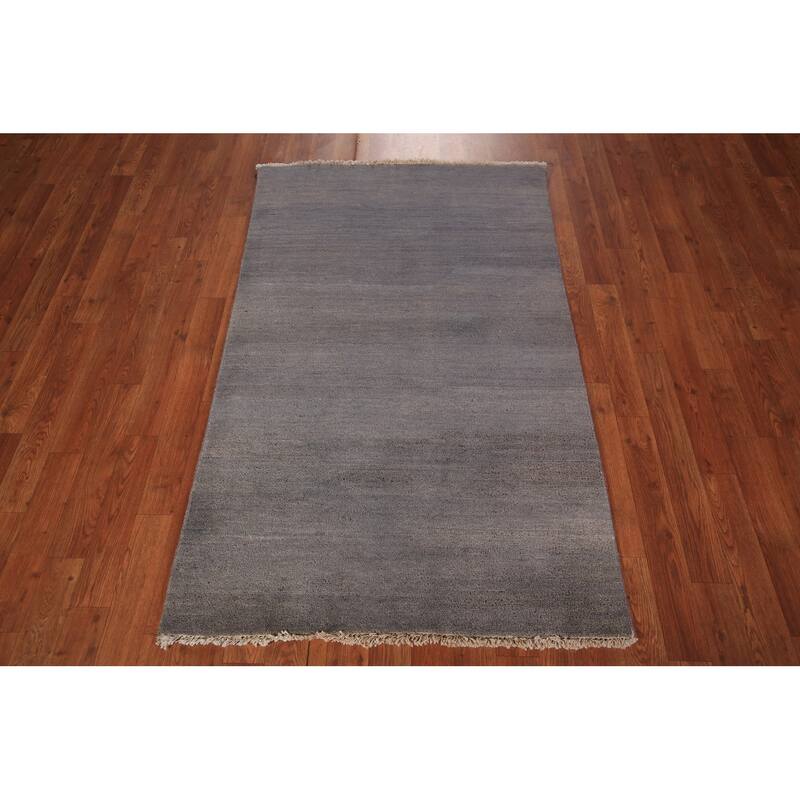Modern Gray Gabbeh Oriental Foyer Rug Hand-Knotted Wool Carpet - 3'2" x 4'10"