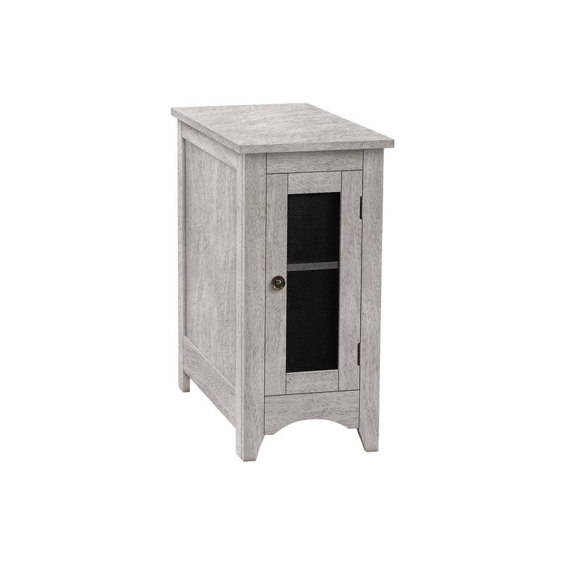 Transitional Accent Table With Storage Space, End/Side Table, Narrow Nightstand For Bedroom, Living Room - Grey Wash