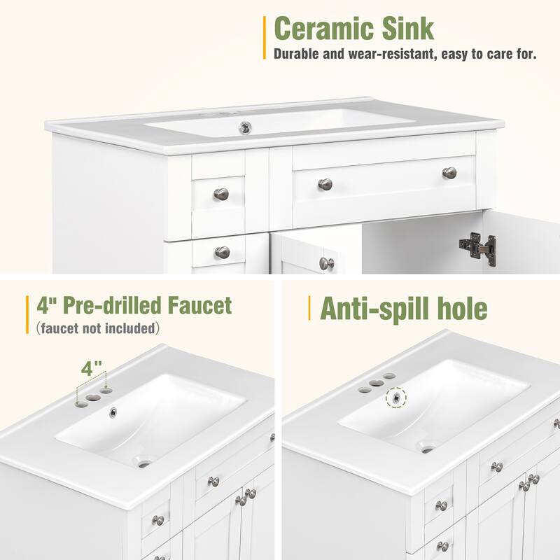 Compact 30-Inch Black Bathroom Vanity with Ceramic Sink, Soft-Close Doors, and Ample Storage Space