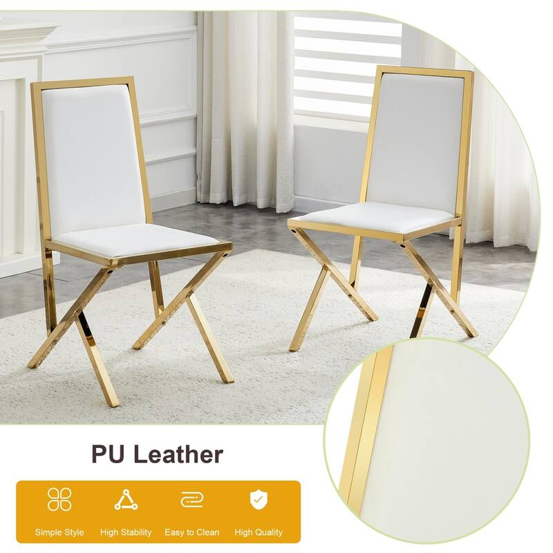 17.3" Black PU Dining Chairs with Gold Metal Legs, Set of 4