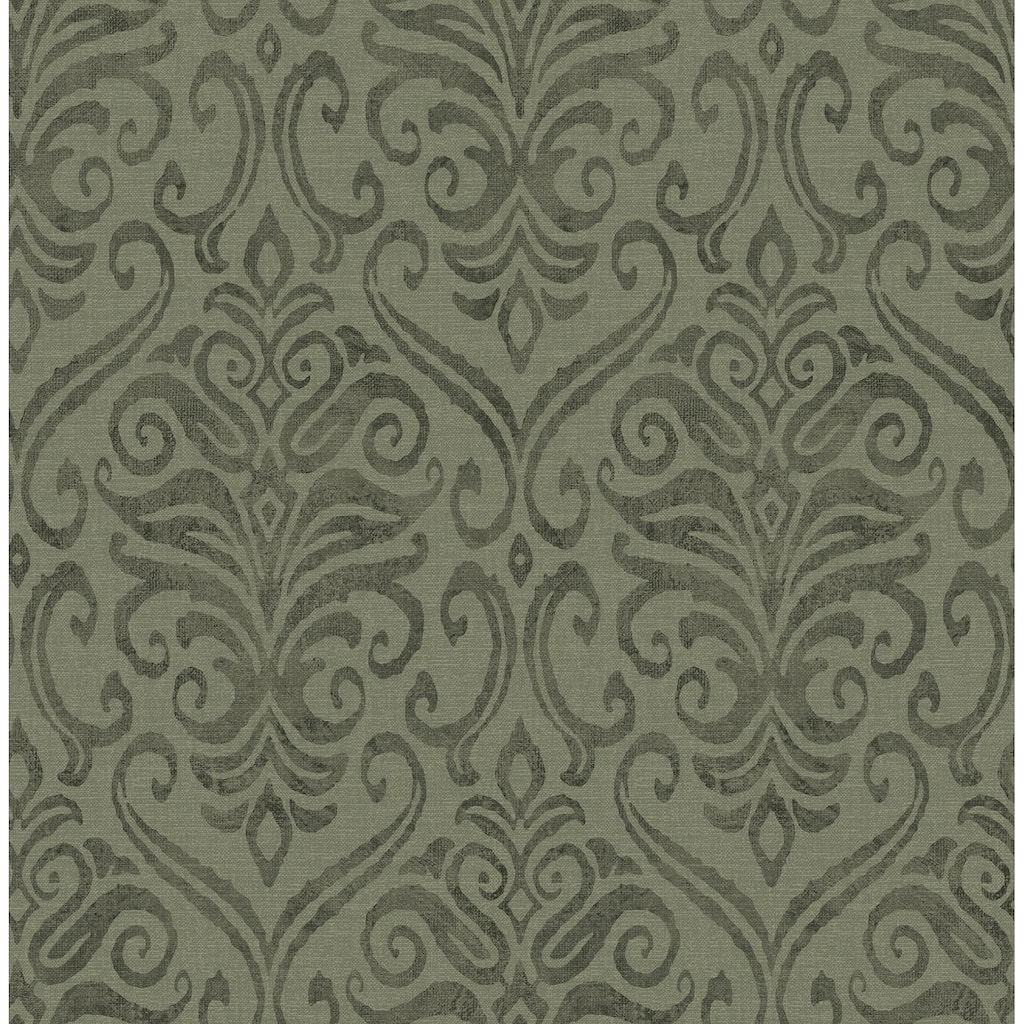 Chesapeake Adavu Dark Green Damask Wallpaper