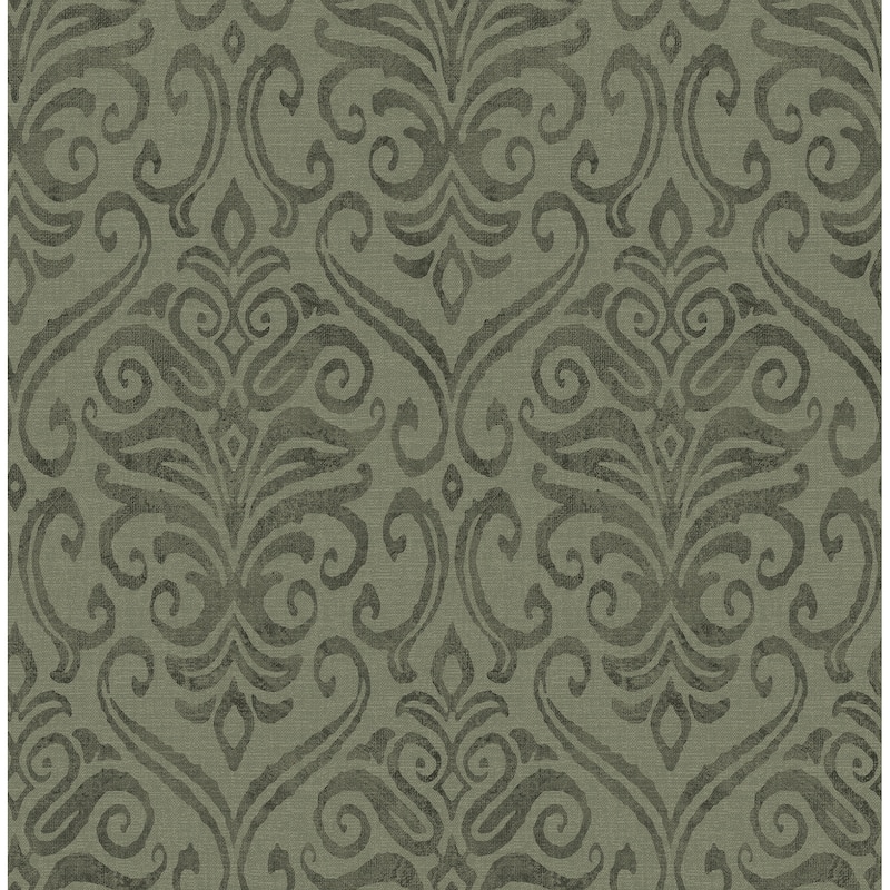 Chesapeake Adavu Dark Green Damask Wallpaper