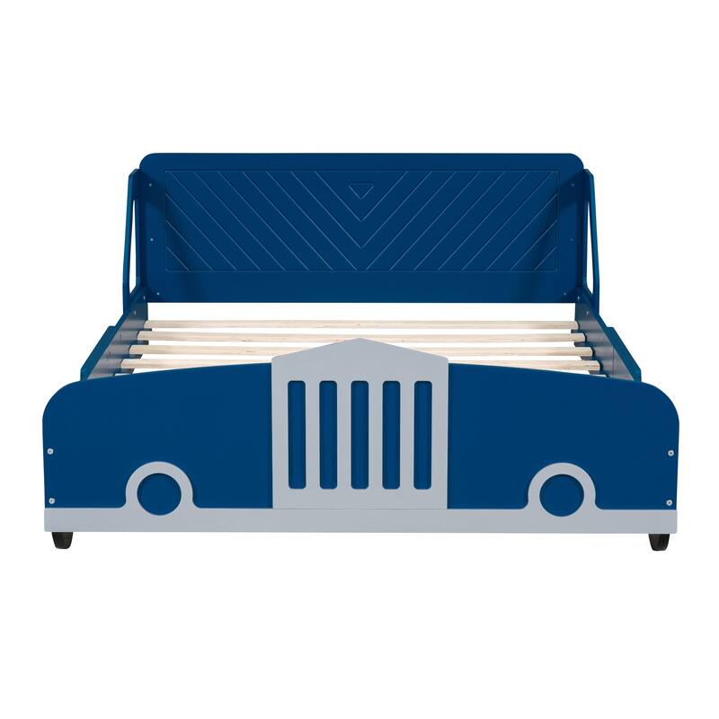 Full Size Car-Shaped Bed with Safety Rails, Sturdy Plywood and MDF Construction, No Box Spring Needed