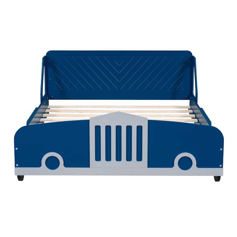 Full Size Car-Shaped Platform bed with Wheels,Blue