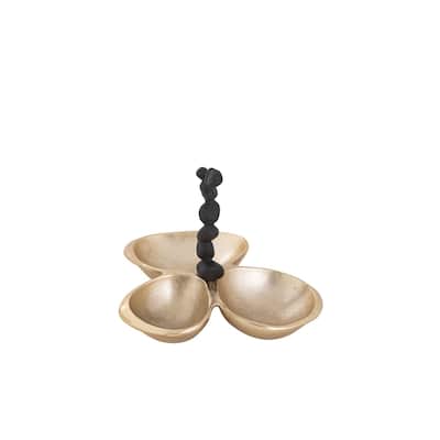 Gold 3 Bowl Relish Dish With Black Handle And Pebble Design
