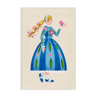 Stupell Blonde Folk Girl & Butterfly Canvas Wall Art Design By Hannah Moren