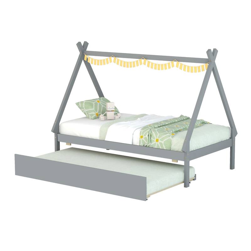 Twin size Tent Floor Bed, Teepee Bed, with Trundle