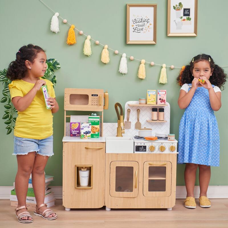 Teamson Kids Little Chef Wooden Play Kitchen for Toddlers, Kitchen Pretend Play with 14 Accessories for Ages 3-5