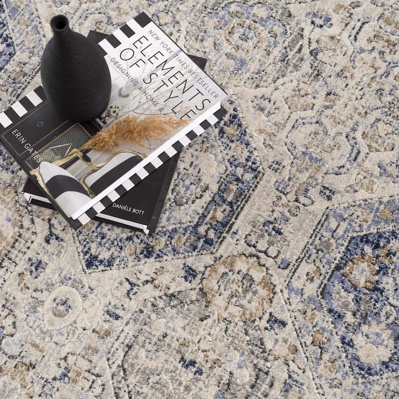 Hauteloom Bluffs Living Room, Bedroom Area Rug - Beige, Denim, Gray - 2' x 2'11"