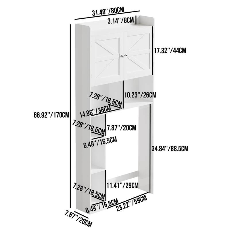 Over-The-Toilet Storage Cabinet with Adjustable Shelf, Bathroom Space Saver with Double Doors and Open Shelves
