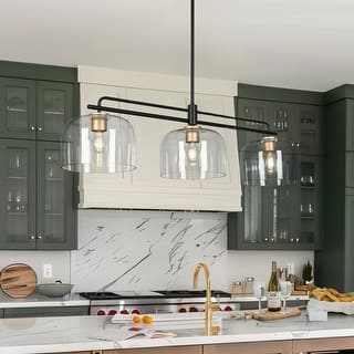 Modern Black 43" Oversized 3-Light Chandelier with Bowl-Shape Shade Kitchen Island for Dining Room - 43.3 " × 10.2 " × 11 "