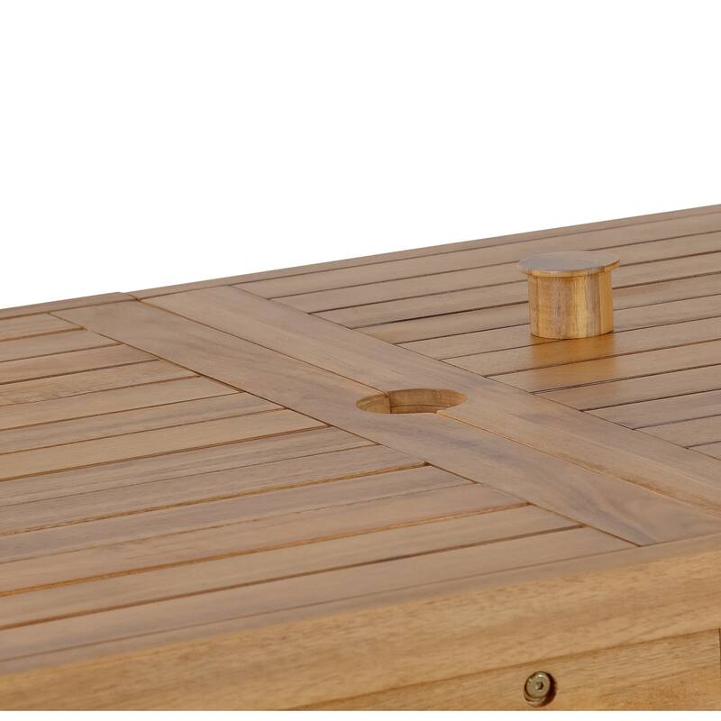 5-Piece Outdoor Acacia Wood Dining Set with Rectangular Table and Umbrella Hole for Family Gatherings