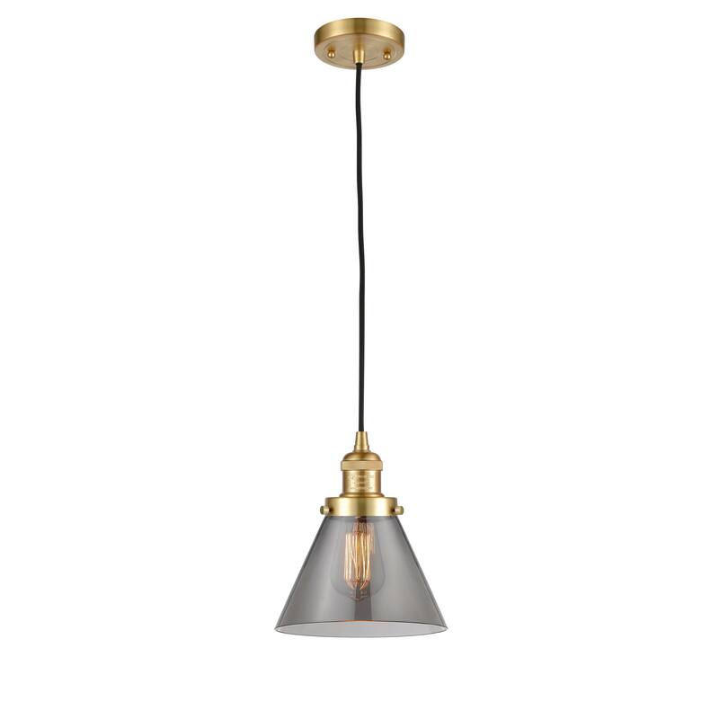Innovations Lighting Franklin Restoration Cone - 1 Light 8" Cord Hung Mini Pendant - Satin Gold/Light Smoke