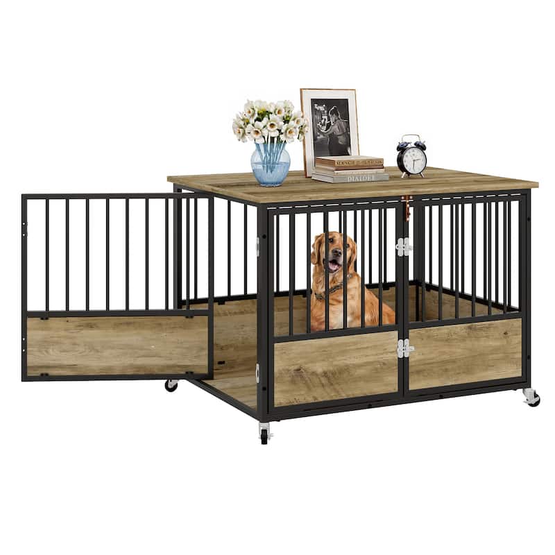 Moasis 38"/43" Dog Crate Furniture with Wheels & Double-Doors