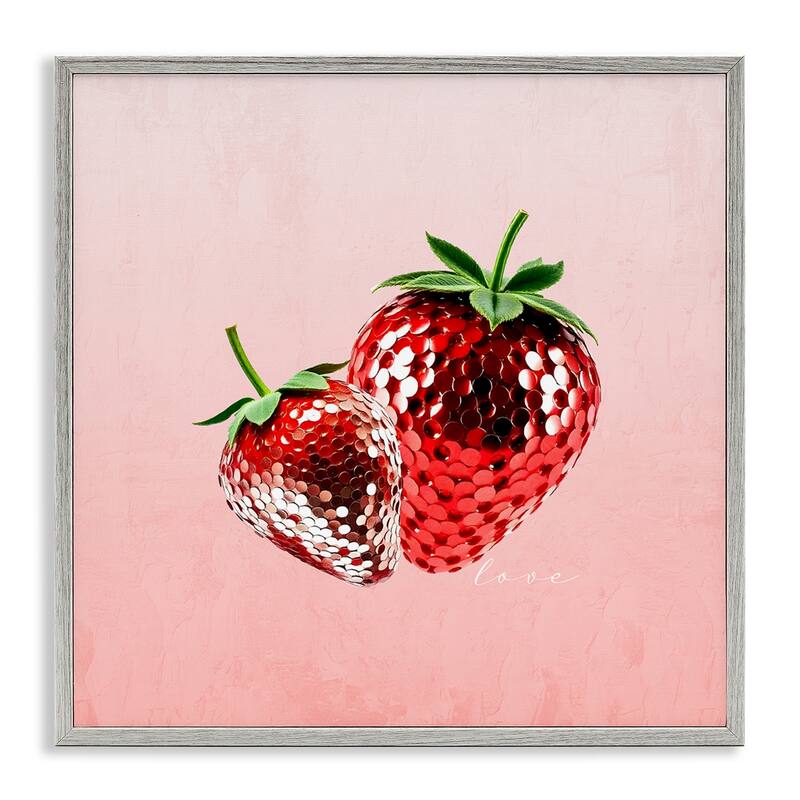 Stupell Disco Sequin Strawberries Framed Giclee Art Design By Kim Allen - 17 x 17 - Grey
