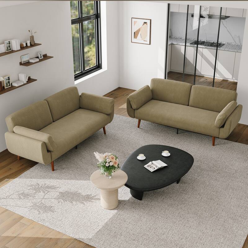 2 Set 73.5" W Upholstered Convertible Sleeper Sofa Bed with Pillows