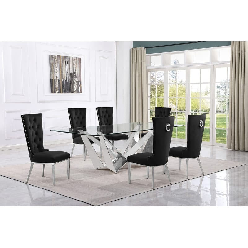Best Quality Furniture D402/3-SC330-7 Dining Set with 94" 15mm Glass with Bevel