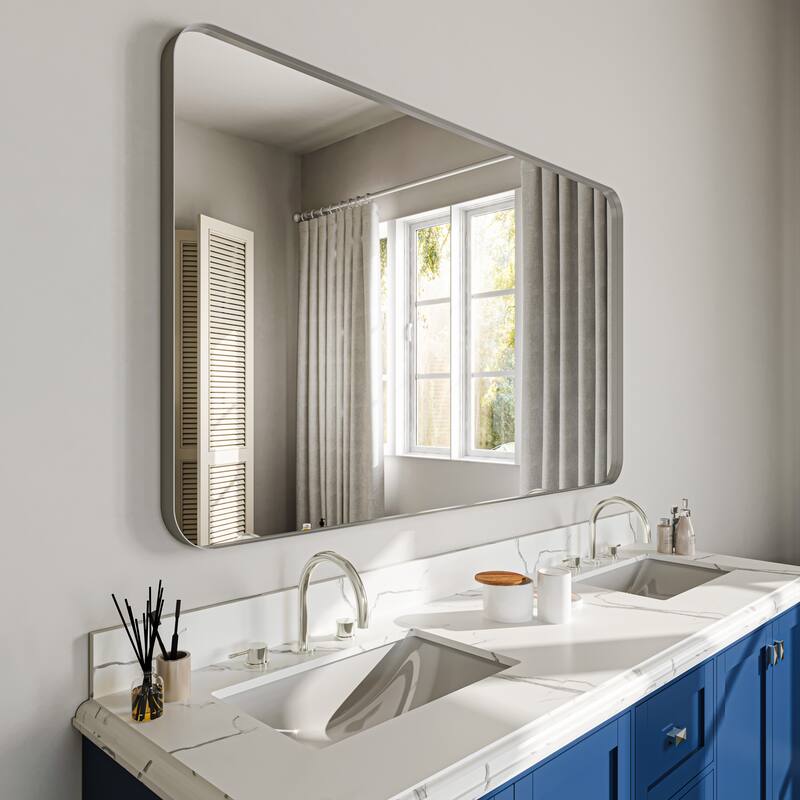 Stylish Rounded Aluminum Framed Bathroom Mirror – Full Length Wall Accent Mirror for Elegant Home Decor