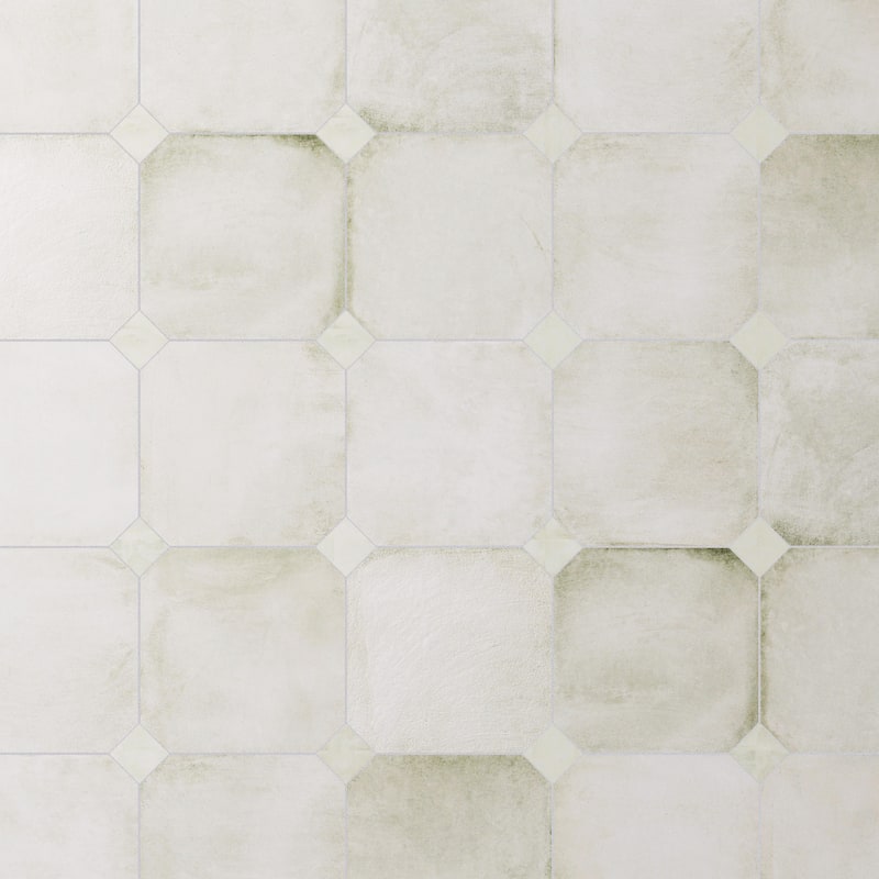 Merola Tile Laverton Octagon Nieve with Taco Nieve 7-7/8" x 7-7/8" Porcelain Floor and Wall Tile