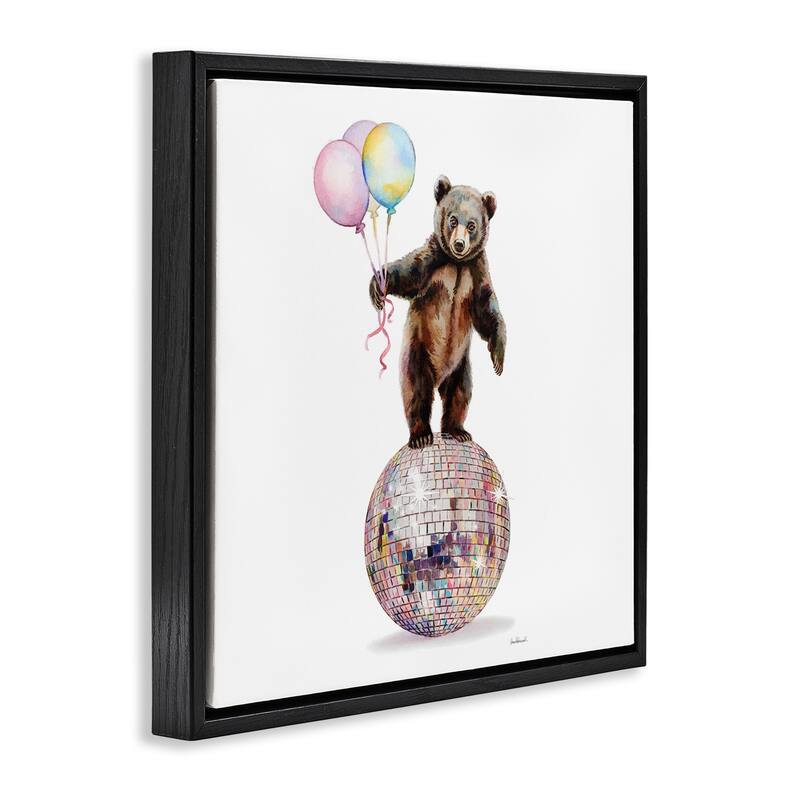 Stupell Bear & Balloons Disco Framed Floater Canvas Wall Art Design By Amanda Greenwood