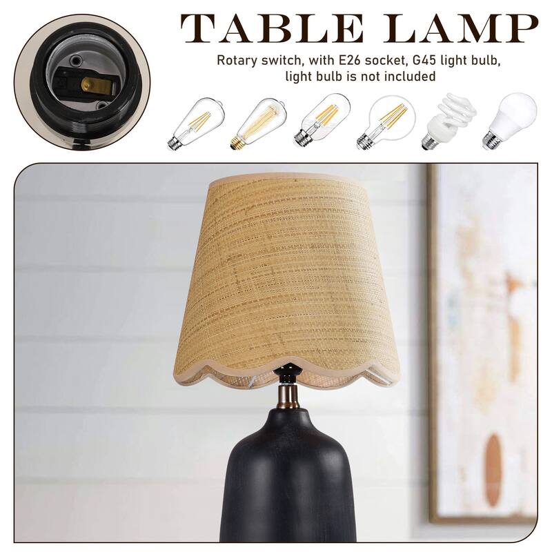 Rustic Ceramic Accent Table Lamp with Raffia Shade