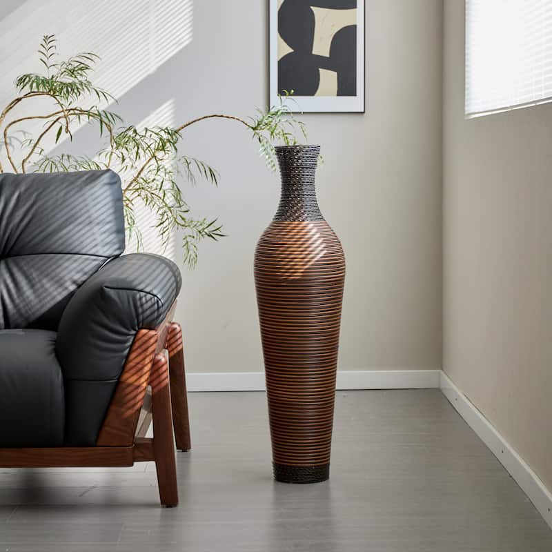 Hand-Woven PVC Rattan Floor Vase