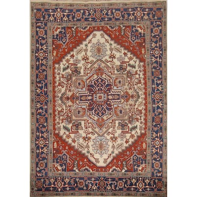 Geometric Heriz Serapi Oriental Area Rug Hand-Knotted Wool Carpet - 7'11"x 9'6"